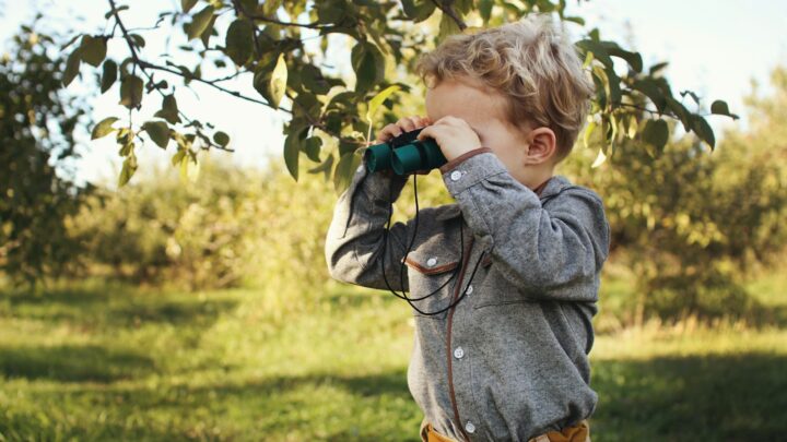 toddler using binoculars during daytime