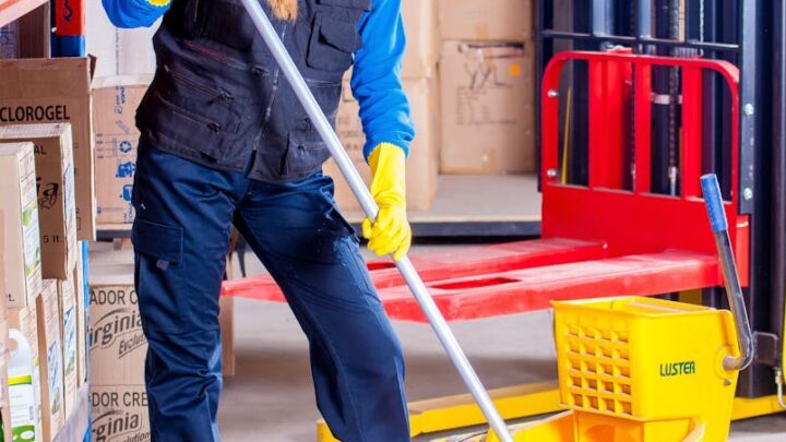 Woman Holding Mop